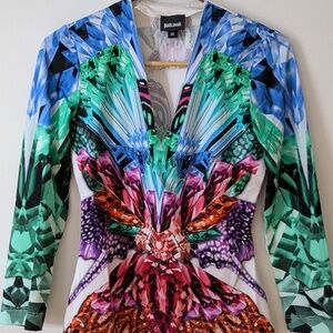 Just Cavalli Roberto Butterfly Abstract Colourful Motif 3/4" sleeve / Y2K